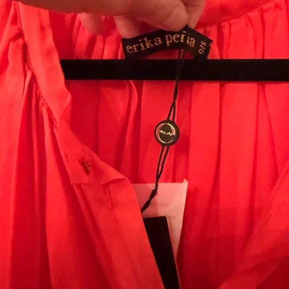 NWT Erika Peña tiered button down midi dress red-orange - Picture 2 of 5